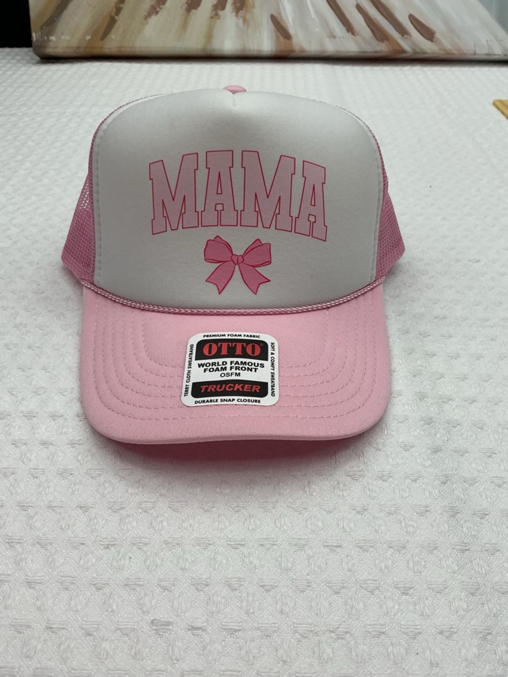 OTTO Pink & White "MAMA" Trucker Hat with Bow Graphic
